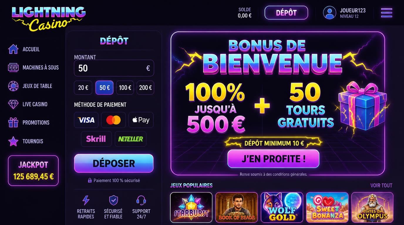 Une vue d’interface montrant l’activation du bonus de bienvenue via dépôt minimum et tours gratuits